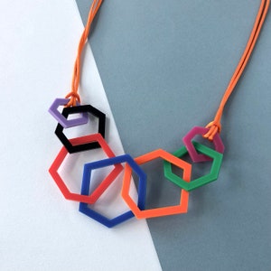 Multicolour modern geometric mid-length perspex necklace.