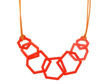 Colourful Statement Necklace - Bright Orange Acrylic