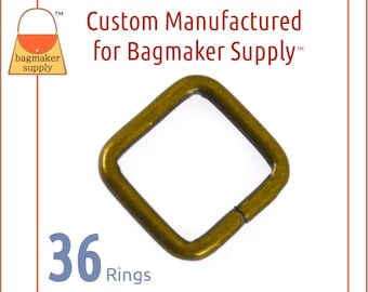 1/2 Inch Rectangle Ring, Antique Brass Finish, 36 Pack, 13 mm Rectangular Square Ring, 2.5 mm Gauge, .5 Inch, Craft Purse Hardware RNG-AA390