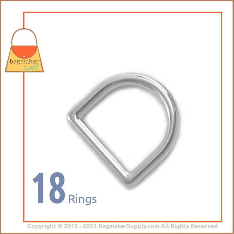 5/8 Inch Cast D Ring, Nickel Finish, 18 Pack, 16 mm Dee Ring, Handbag Purse Bag Making Hardware Supplies, .625 Inch, 5/8, .625, RNG-AA189 image 1