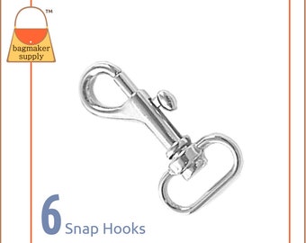 3/4 Inch Swivel Snap Hook, Nickel Finish, 6 Pieces, 19 mm Bolt Style Purse Clip, Handbag Purse Bag Making Hardware Supplies, .75", SNP-AA045