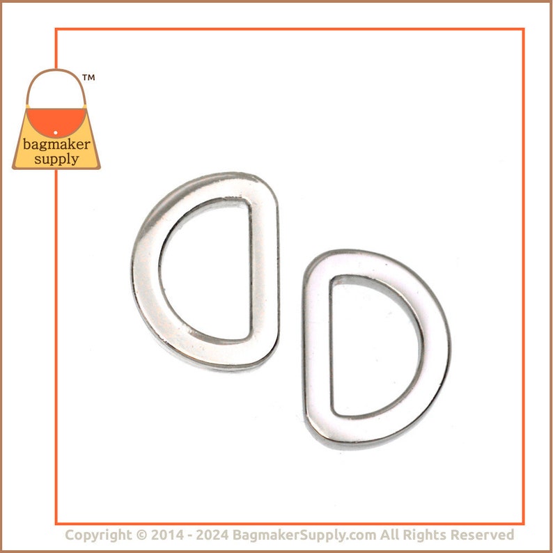 1/2 Inch Flat Cast D Ring, Super-Shiny Nickel Finish, 6 Pieces, Handbag Purse Bag Making Hardware 13 mm Dee Ring, .5 Inch, RNG-AA040 image 5