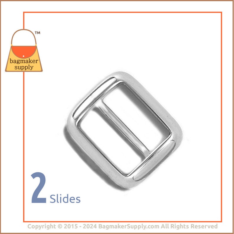 3/4 Inch Cast Slide, Nickel Finish, 2 Pack, 19 mm Italian TriGlide for Purse Straps, Handbag Making Hardware Supplies, .75 Inch, SLD-AA042 image 1