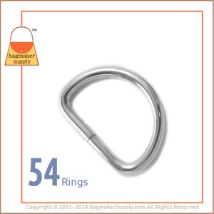 1 Inch D Ring, Nickel Finish, 54 Pieces, 3.5 mm Gauge, Handbag Purse Bag Making Hardware Supplies, 25 mm Wire Formed D-Ring, RNG-AA084 image 1