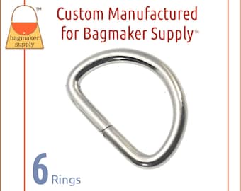 1 Inch D Ring, Nickel Finish, 6 Pieces, 25 mm Dee Ring, 3.75 mm Gauge, One Inch, Purse Bag Making Handbag Hardware Supplies, RNG-AA414