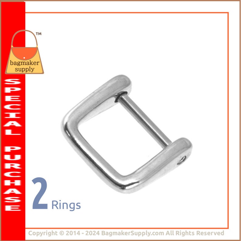 5/8 Inch Purse Handle Ring with Screw-in Pin, Nickel Finish, 2 Pack, 16 mm Great for 1/2 Inch Strap, Handbag Bag Making Hardware, RNG-AA026 image 1