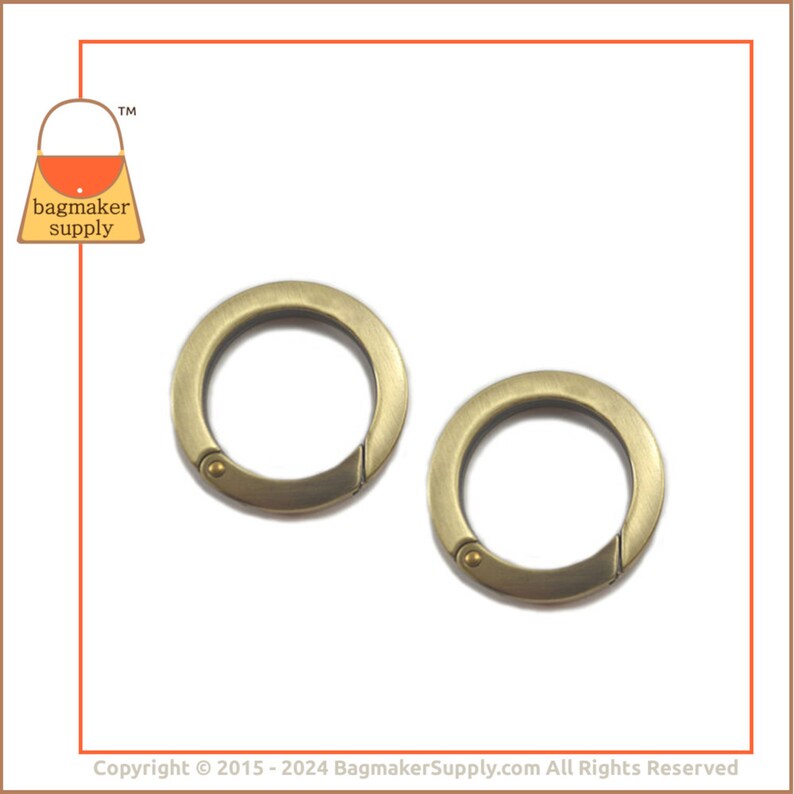 1-1/4 Inch Spring Gate Ring, Light Antique Brass / Antique Gold Finish, 1 Piece, 1.25 inch 32 mm Large O Ring, Handbag Hardware, RNG-AA116 image 6