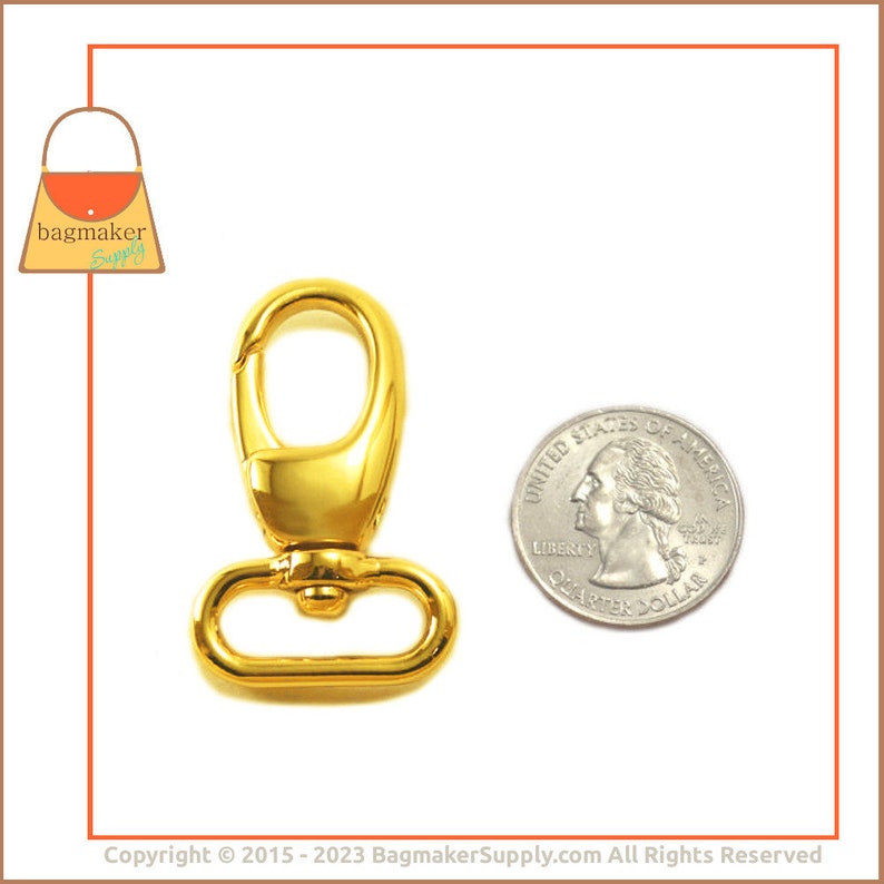 3/4 Inch Swivel Snap Hook, Gold Finish, Lobster Claw, 6 Pieces, 19 mm .75 Inch Purse Clip, Handbag Bag Making Hardware Supplies, SNP-AA020 image 3