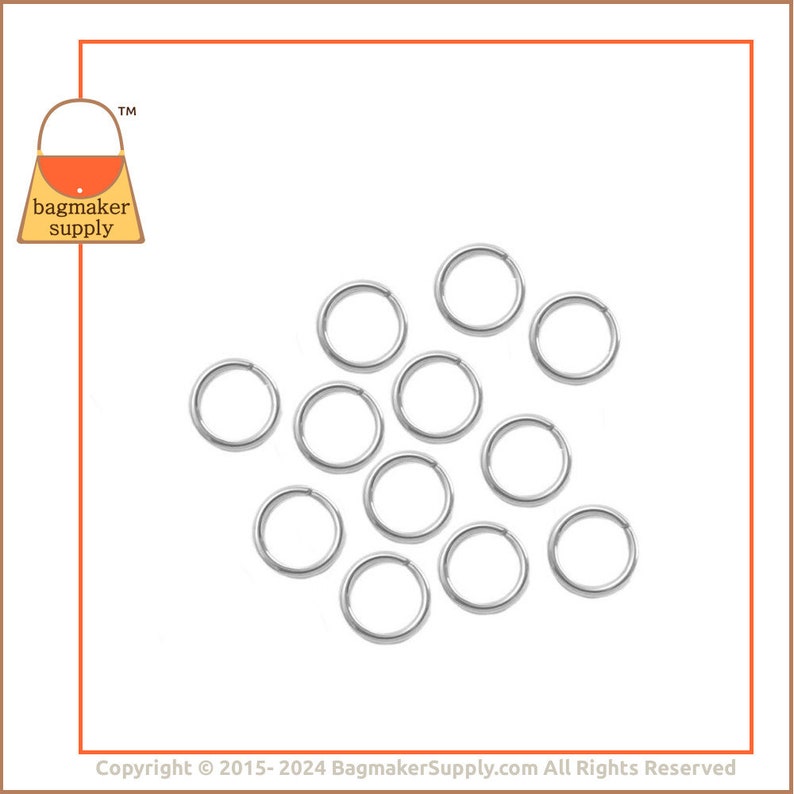 1/2 Inch O Ring, Shiny Nickel Finish, 12 Pack, .5 Inch 2 mm Gauge 13 mm Small Ring, Purse Handbag Making Hardware Supplies, RNG-AA076 image 5