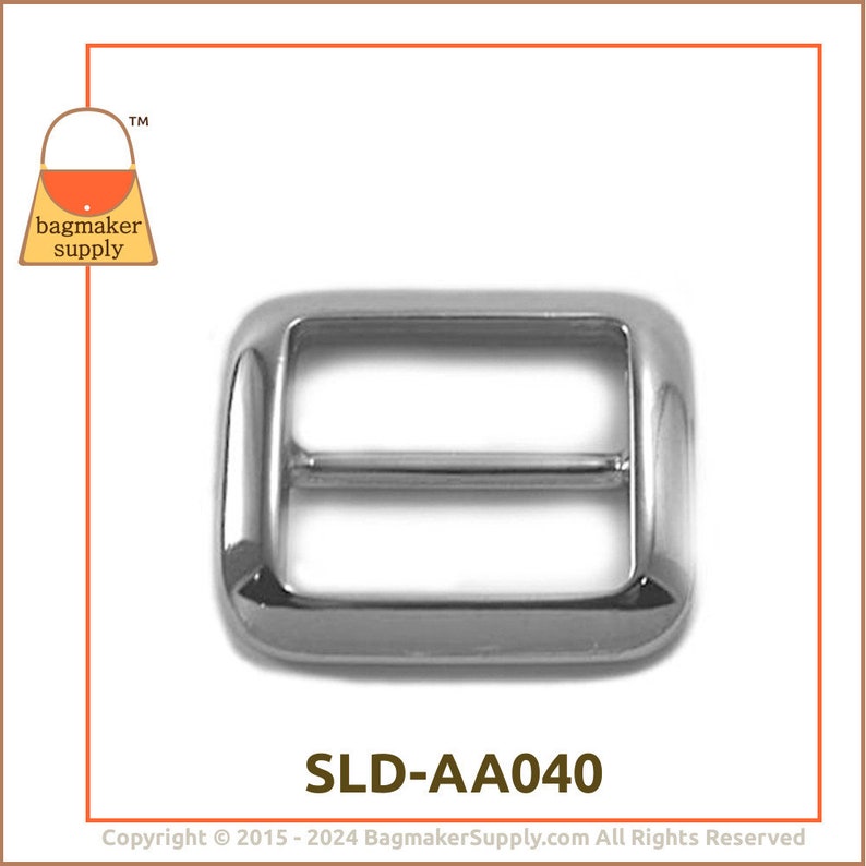 1 Inch Center Bar Slide, Nickel Finish, 2 Pieces, 25 mm Cast TriGlide for Purse Straps, Handbag Bag Making Hardware Supplies, SLD-AA040 image 7