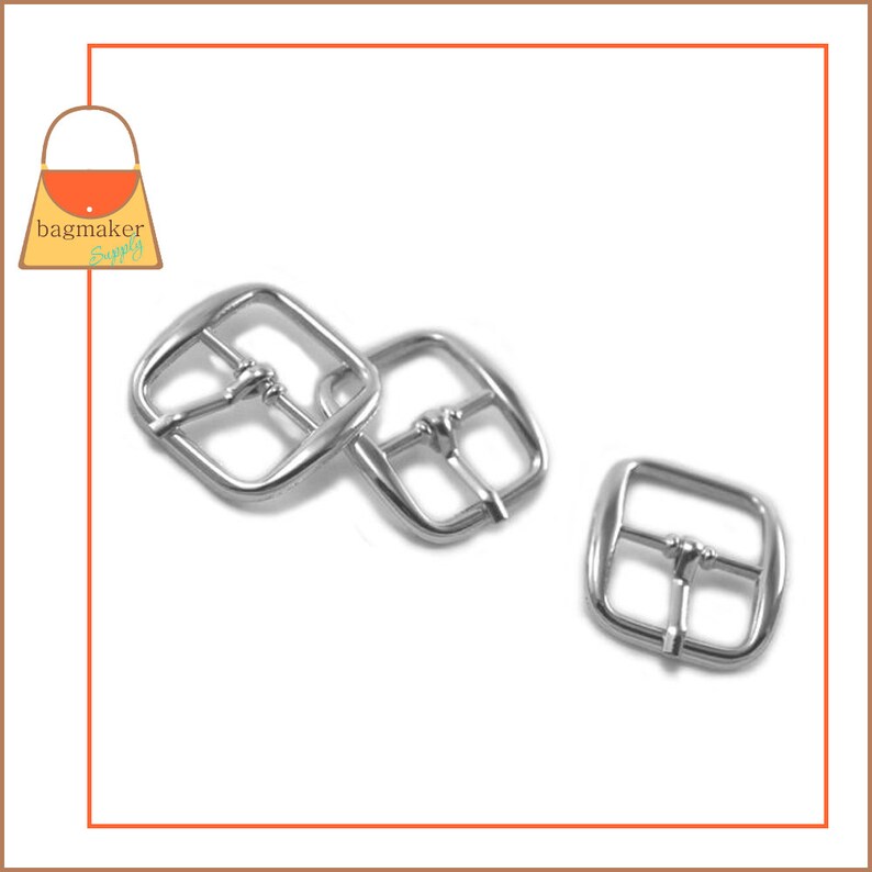 BKL-AA009 34 6 Pieces .75 .75 Inch Handbag Purse Bag Making Hardware 34 Inch Rounded Square Center Bar Pin Buckles Nickel Finish