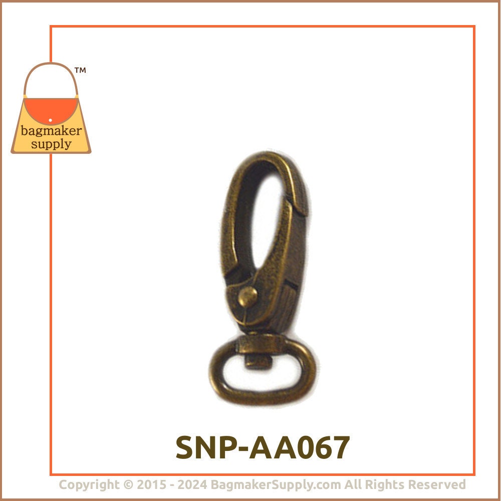 1/2 Inch Snap Hook, Antique Brass Finish, 13 Mm Oval Gate Swivel Purse Clip,  2 Pieces, Handbag Bag Making Hardware Supplies, .5, SNP-AA067 