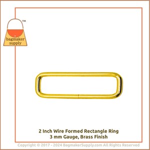 2 Inch Rectangle Ring, Brass Finish, 4 Pieces, 3 mm Gauge, 51 mm Rectangular Wire Loop, Purse Making Handbag Hardware Supplies, RNG-AA380 image 9