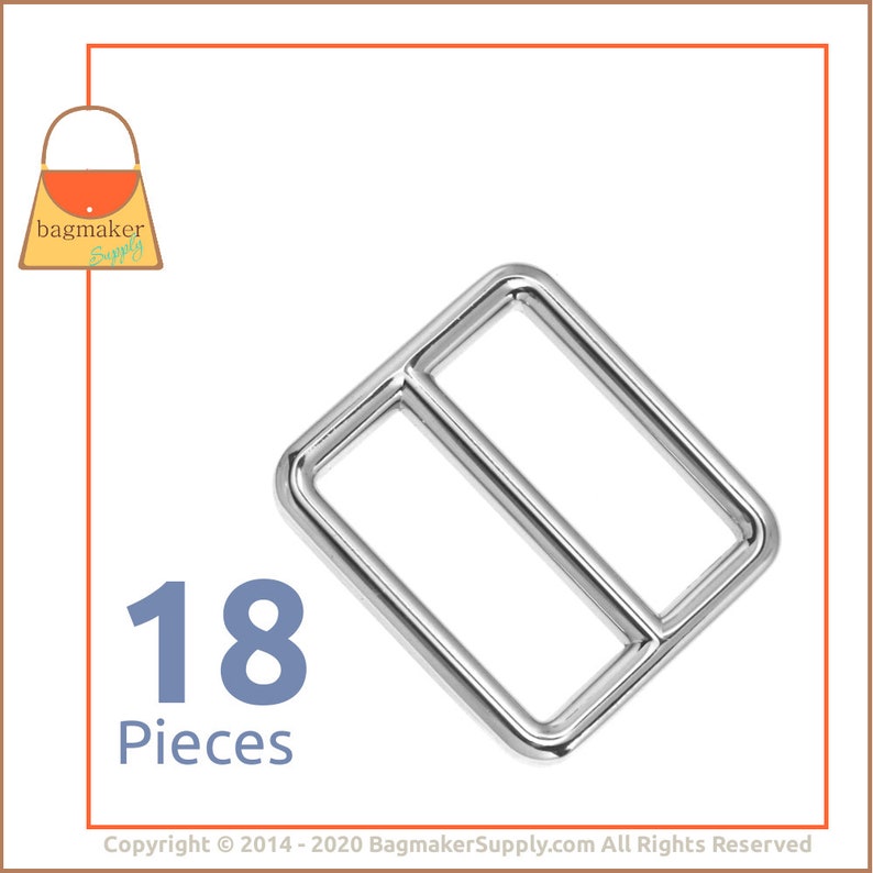 Handbag Bag Making Hardware Supplies SLD-AA006 18 Pieces Purse Slider Buckle 1 Inch Cast Slide for Purse Straps 1 Shiny Nickel Finish