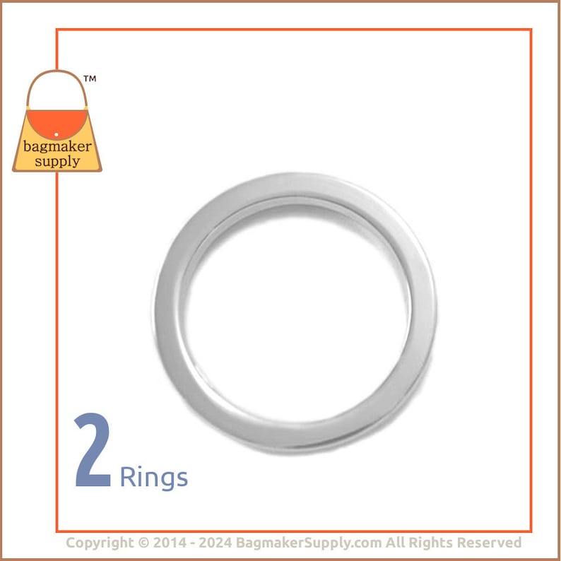 1-1/2 Inch O Ring, Shiny Nickel Finish, 2 Pieces, 1.5 inch 38 mm Flat Cast O-Ring, 5 mm Thick, Purse Bag Making Handbag Hardware, RNG-AA027 image 1
