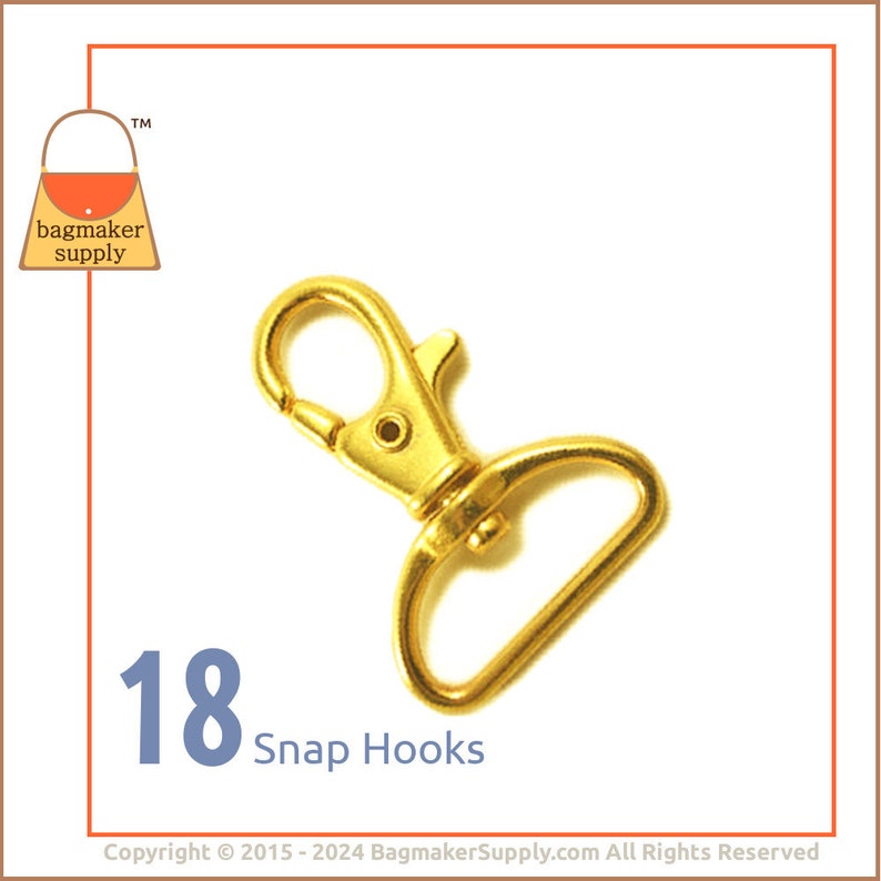 1 Inch Swivel Snap Hook, Gold Finish, Lobster Claw, 18 Pieces, 25 mm Purse Clip, Handbag Purse Bag Making Hardware Supplies, 1, SNP-AA027 image 1