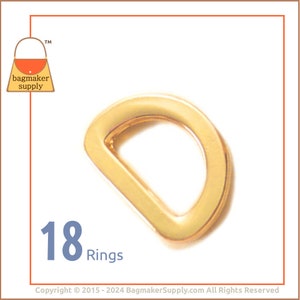 1/2 Inch Flat Cast D Ring, Gold Finish, 18 Pieces, .5 Inch 13 mm D-Ring, Super-Shiny, Purse Bag Making Handbag Hardware Supplies, RNG-AA062 image 1