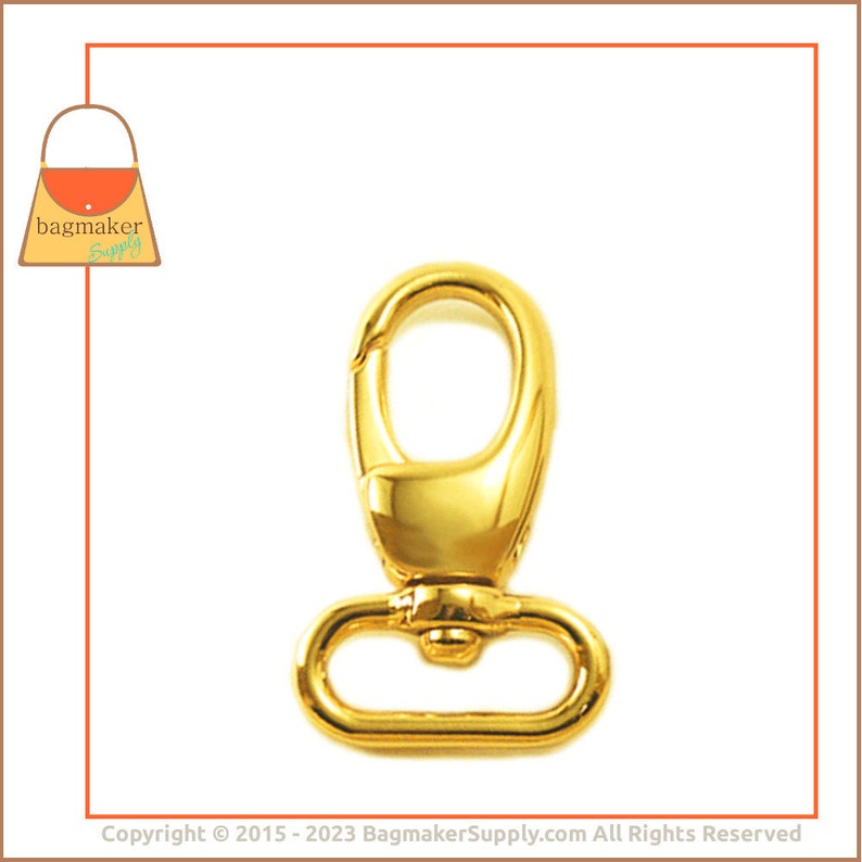 3/4 Inch Swivel Snap Hook, Gold Finish, Lobster Claw, 6 Pieces, 19 mm .75 Inch Purse Clip, Handbag Bag Making Hardware Supplies, SNP-AA020 image 4