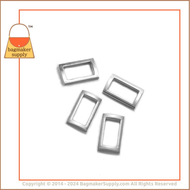 3/4 Inch Rectangular Flat Cast Ring, Nickel Finish, 6 Pieces, 19 mm Rectangle Square Ring, Purse Handbag Strap Ring, .75, RNG-AA038 image 5