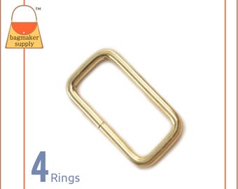 1-1/4 Inch Rectangle Ring, Brass Finish, 4 Pieces, 1.25 Inch 32 mm Rectangular Ring, Wire Loop, Purse Bag Making Handbag Hardware, RNG-AA205