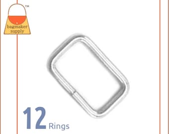 5/8 Inch Rectangle Ring, Nickel Finish, 12 Pack, for 1/2" - 5/8" Straps, Wire 16 mm Rectangular Loop, Purse Handbag Hardware, RNG-AA054