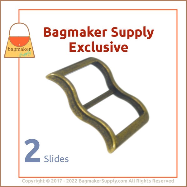 1 Inch Large Mouth Curved Slide Buckle for Thick Straps, Antique Brass Finish, 2 Pack, Great For Leather, 25 mm TriGlide Handbag, SLD-AA124