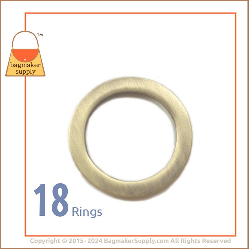 1 Inch Flat Cast O Ring, Light Antique Brass / Antique Gold Finish, 18 Pack, 25 mm, Handbag Purse Bag Making Hardware Supplies, RNG-AA066 image 1