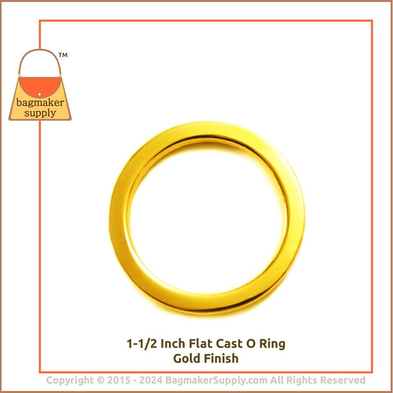 1.5 Inch Flat Cast O Ring, Shiny Gold Finish, 6 Pieces, 38 mm, 1-1/2 Inch O-Ring, Handbag Purse Bag Making Hardware Supplies, RNG-AA104 image 8