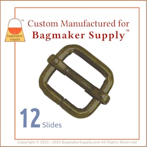 1/2 Inch Moving Bar Slide, Antique Brass Finish, 12 Pieces, 2.75 mm Gauge, 13 mm Movable TriGlide, Purse Handbag Hardware, SLD-AA156