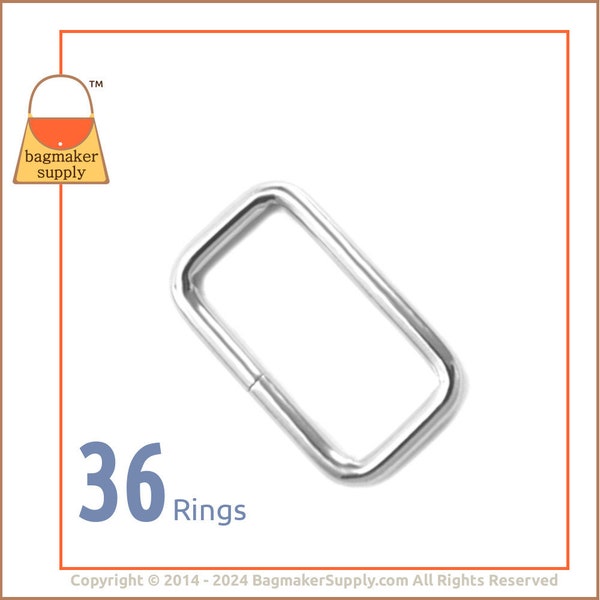 1 Inch Rectangle Ring, 3 mm Gauge, Nickel Finish, 36 Pieces, Purse Handbag Making Hardware Supplies, 25 mm Rectangular Wire Loop, RNG-AA011