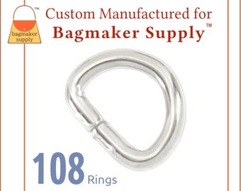 Anillo en D de 1/2 pulgada, acabado niquelado, 108 piezas, brillante, calibre 2,75 mm, anillo en D de 13 mm, anillo en D pequeño, suministros para manualidades, herrajes para bolsos, RNG-AA440