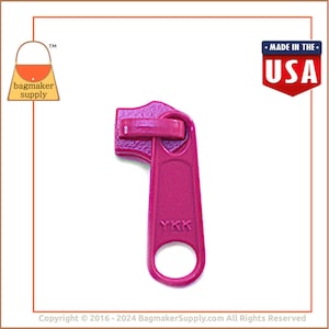 YKK Long Tab Zipper Pull / Slide, Metal Fuchsia Hot Pink Finish, For Size 5 Nylon Coil Zipper, 6 Pack, Great For Handbags, ZPP-AA003 image 4