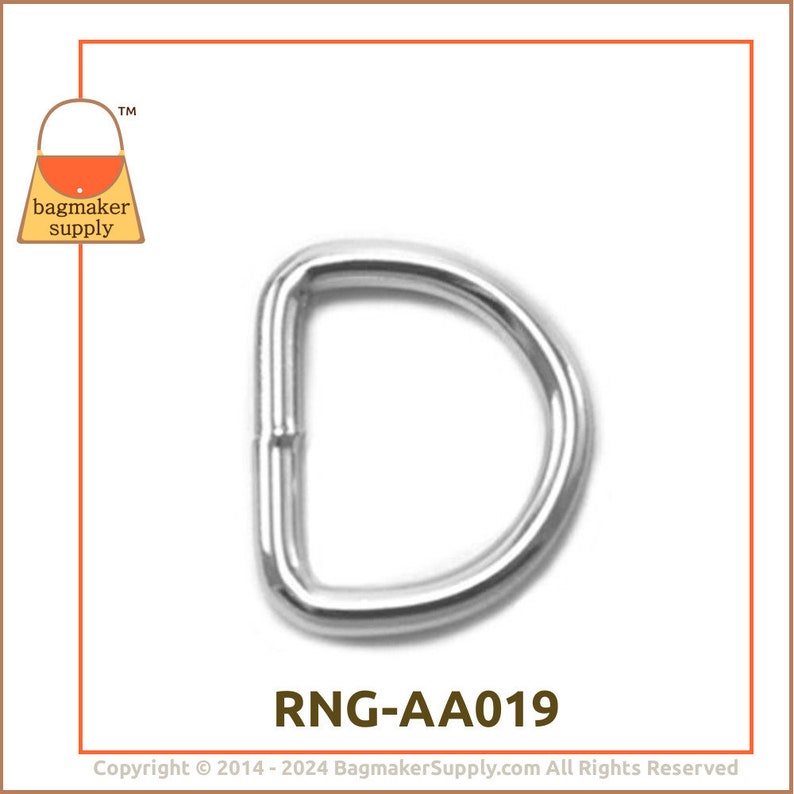 3/4 Inch D Ring, Nickel Finish, 54 Pieces, 19 mm Welded D-Ring, 3.5 mm Gauge, Purse Making Handbag Hardware Supplies, .75 Inch, RNG-AA019 image 7