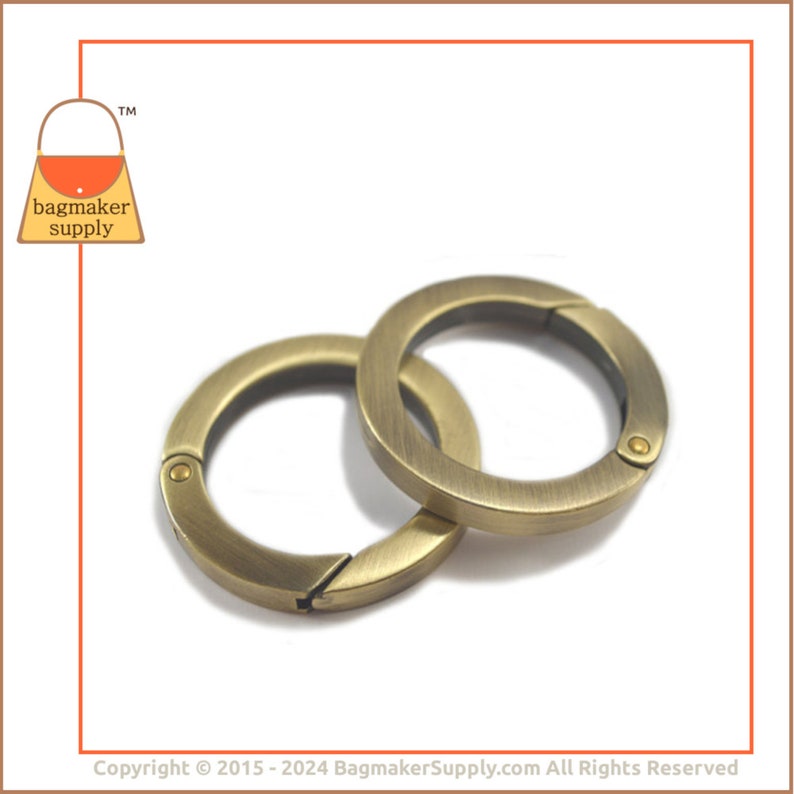 1-1/4 Inch Spring Gate Ring, Light Antique Brass / Antique Gold Finish, 1 Piece, 1.25 inch 32 mm Large O Ring, Handbag Hardware, RNG-AA116 image 2