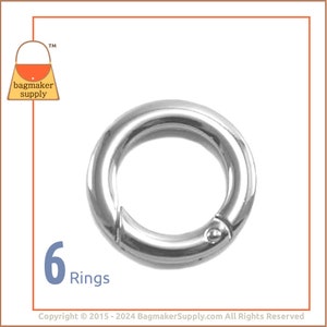 3/4 Inch Spring Gate Ring, Nickel Finish, 6 Pack, 19 mm O Ring, Purse Handbag Bag Making Hardware Supplies, 3/4, .75 Inch, .75, RNG-AA153 image 1