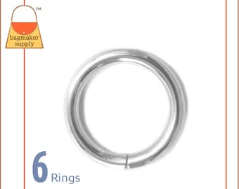 1 Inch O Ring, Welded, Shiny Nickel Finish, 6 Pieces, 25 mm O-Ring, 5 mm Gauge, Purse Bag Making Handbag Hardware Supplies, 1", RNG-AA093