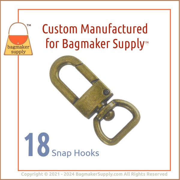 1/2  Inch Swivel Snap Hook, Antique Brass Finish, 18 Pack, 13 mm Modern Oval Gate Purse Clip, Handbag Hardware Bag Making Supplies SNP-AA244