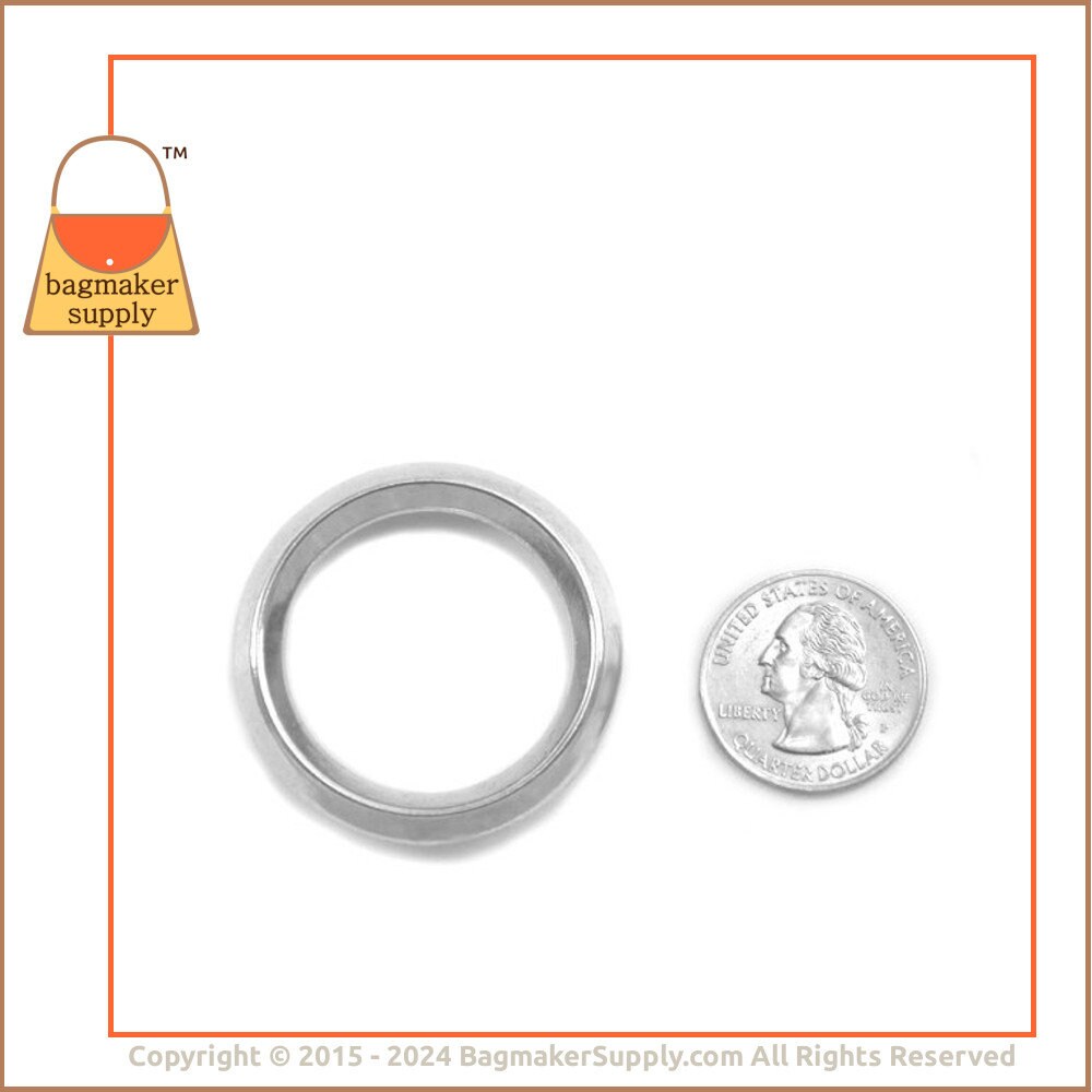 1.25 Inch Beveled Edge O Ring, Shiny Nickel Finish, 6 Pieces