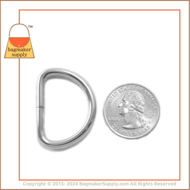 1 Inch D Ring, Nickel Finish, 18 Pieces, 3.5 mm Gauge, Handbag Purse Bag Making Hardware Supplies, 25 mm Wire Formed D-Ring, RNG-AA084 image 3