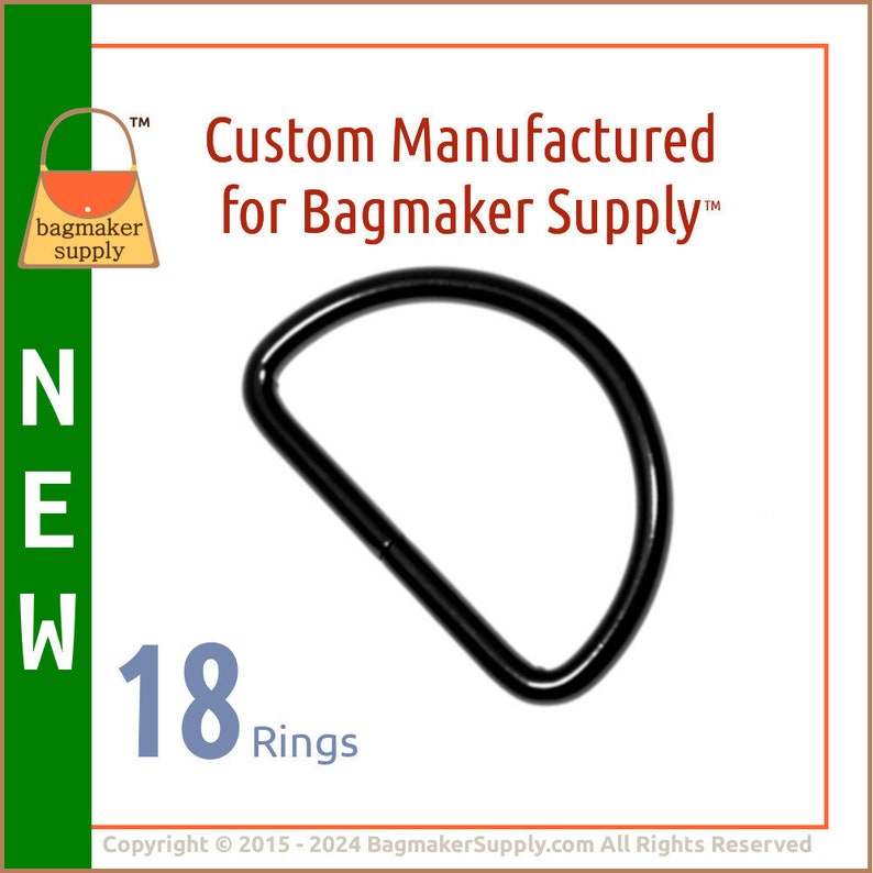 1-1/2 Inch D Ring, Black Nickel / Gunmetal Finish, 18 Pack, 3.75 mm Gauge, 1.5 Inch 38 mm Dee Ring, Purse Handbag Craft Hardware, RNG-AA115 image 1