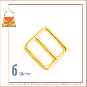 1 Inch Cast Slide, Shiny Gold Finish, 6 Pieces, 1 Inch 25 mm TriGlide Slider, Purse Bag Making Handbag Hardware Supplies, SLD-AA016