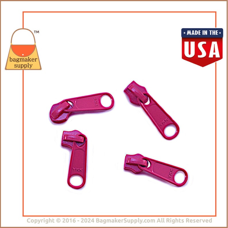 YKK Long Tab Zipper Pull / Slide, Metal Fuchsia Hot Pink Finish, For Size 5 Nylon Coil Zipper, 6 Pack, Great For Handbags, ZPP-AA003 image 5