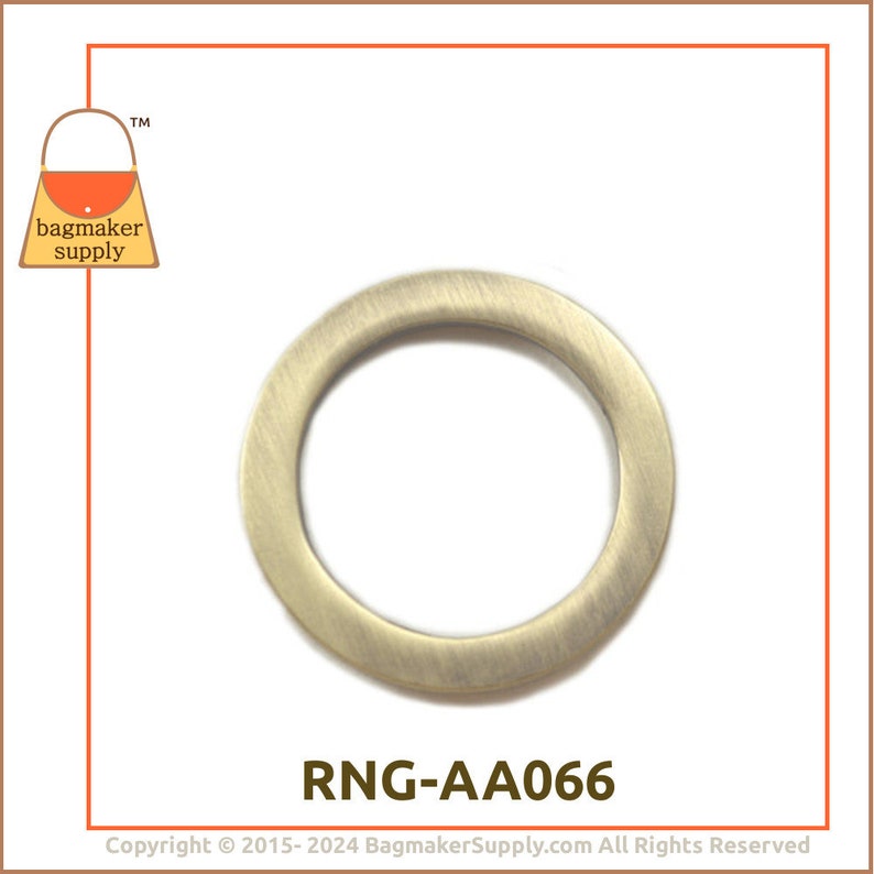 1 Inch Flat Cast O Ring, Light Antique Brass / Antique Gold Finish, 18 Pack, 25 mm, Handbag Purse Bag Making Hardware Supplies, RNG-AA066 image 7
