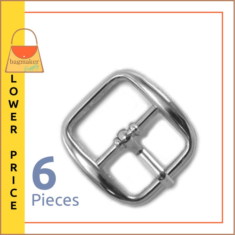 BKL-AA009 34 6 Pieces .75 .75 Inch Handbag Purse Bag Making Hardware 34 Inch Rounded Square Center Bar Pin Buckles Nickel Finish