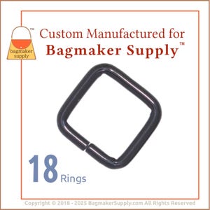 Puede incluir: Un paquete de 18 anillos cuadrados de metal negro. Los anillos tienen un diámetro de aproximadamente 2,5 cm. Los anillos están fabricados a medida para Bagmaker Supply.