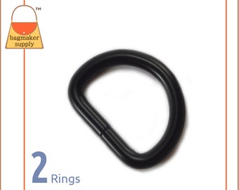1 Inch D Ring, Black Satin Finish, 2 Pieces, 4.8 mm Gauge, 25 mm Heavy D-Ring, Purse Bag Making Handbag Hardware Supplies, RNG-AA148