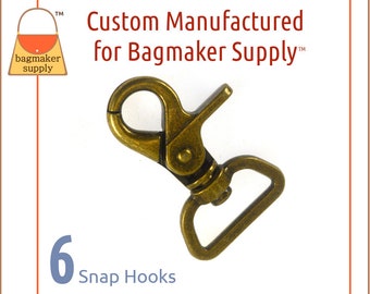 1 Inch Trigger Style Swivel Snap Hook, Antique Brass Finish, 6 Pack, 25 mm Purse Clip, Bronze, Bag Making Handbag Hardware, SNP-AA206