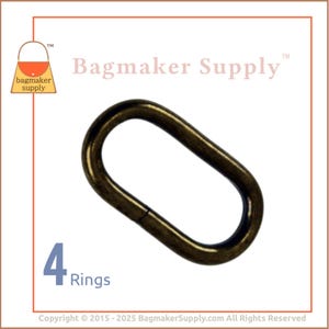 1-1/4 Inch Oval Ring, Antique Brass / Bronze Finish, 4 Pack, 32 mm Rectangle Ring, Handbag Purse Bag Making Hardware Supplies, RNG-AA202