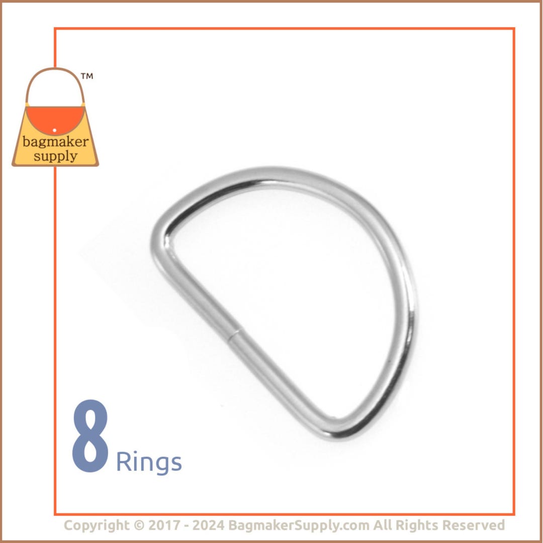 1-1/2 Inch D Ring, Nickel Finish, 8 Pieces, 38 Mm D-ring 3.75 Mm Gauge ...