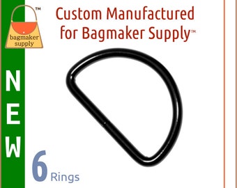 1-1/2 Inch D Ring, Black Nickel / Gunmetal Finish, 6 Pack, 3.75 mm Gauge, 1.5 Inch 38 mm Dee Ring, Purse Handbag Craft Hardware, RNG-AA115